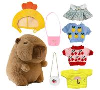 Capybara Plush Toy, Capybara Plush Toy, Winter Cute Animal Toys with 4 Clothes and Accessories, Dress Up Cute Stuffed Animals, Soft Cartoon Plush Animal and