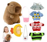 Capybara Plush Toy, Stuffed Capybara Plush Toy, Cute Winter Capybara Doll with Headpiece, Cartoon Capybara Cuddly Toy with Outfits, 25 cm Plush for Bedside, Sofa, Car