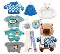 Capybara Plush Toy with 10PCS Clothes and Accessories, 25cm Capybara Stuffed Animal, Dress Up Capybaras Toys Set, Cute Capybaras Teddy for Boys Girls Birthday, Easter, Children's Day, Christma (Blue)