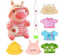 Capybara Plush with 9PCS Clothes&Accessories, 25cm Capybara Stuffed Animal, Cute Capy baraTeddy, Capybaras Plush Soft Toy, Dress Up Capybaras Stuffed Animal PlushToys Gift for Boys Girls (Pink)