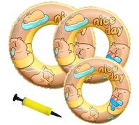 Capybara Pool Floats Set for Kids,Inflatable Swimming Rings,Air Pump,Water Safety Aid for Toddlers & Children,Cute Brown Animal Float for Beach & Bath (D)