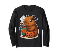 Capybara Pumpkin Spice Latte with Jack o Lantern Long Sleeve T-Shirt
