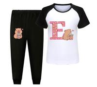 Capybara Pyjama Set, Children's Short-Sleeved and Trousers Two-Piece Set, Boys and Girls Short-Sleeved Loungewear,Black,110cm