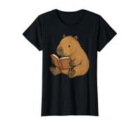 Capybara Reading Book Nerd Value Graphic T-Shirt, Women, Black, L