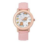 Capybara Rubber Ducks Womens Leather Strap Elegant Lady Wrist Watches Casual Band Three-Hand Watch