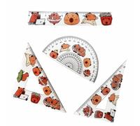 Capybara Ruler Set of 4 - Geometry Set with Straight Triangular Protractor Geometry Tool Mathematics, Robust Drawing Set for School Office Children, Cute Cartoon Motif, Practical and Durable