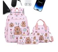 Capybara School Backpack - Cartoon Bookbag Set - Travel Backpack with Pencil Case and Lunch Bag for Daily Life Girls School Activities