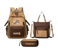Capybara School Backpack - Cartoon Student Bag, Kawaii Kids Tote, Aesthetic Laptop Storage Set | Durable Lightweight Travel Gear For Classrooms Journeys Holidays Sleepovers Picnics Libraries Outings