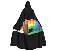 Capybara Sitting On The Rainbow Bridge Halloween Hooded Cloak For Men And Women: Lightweight Polyester Cloak With Hood - Perfect For Cosplay, Halloween & Costume Parties