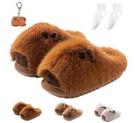 Capybara Slippers, New Cartoon Capybara Slippers, Winter Plush Warm Non-Slip for Women (Dark brown half-pack, UK, Adult, Women, 6, Numeric Range, UK Footwear Size System, 7, Medium)