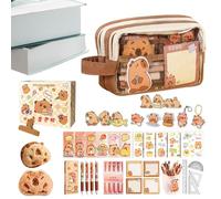 Capybara Stationery | Multi-Compartment with Highlighters Keychain - Animal Pencil Case Cute Capybara Stuff - for Home School Classroom Dorm Kids Teen Student Birthday Holiday