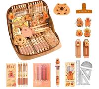 Capybara Stationery Set, 18PCS Capybara Pencil Case with Ballpoint Pen, Eraser, Stickers, Brooch, Ruler etc, Back to School Supplies, Cute Capybara Gifts for Kids Students Office Back to School Gift