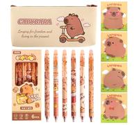 Capybara Stationery Set,Capybara Pencil Case,6 Pcs Retractable Erasable Capybara Pens With Eraser 0.5mm Blue Ink,4 Pack Sticky Notes Self-Adhesive Memo Pads,Stationery Supplies For Office School