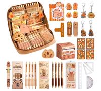 Capybara Stationery Set, Capybara Pencil Case, Back to School Stationery Set with Pens,Ruler,Eraser,Sticky Notes,Sticker,Brooch and More, Cute School Stuff Gifts for Office School Boys Girls Kids