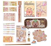 Capybara Stationery Set - Capybara Pencil Case with Stationery | Cute Clear Pencil Case for Boys Girls Classroom Home Office College Study T, a, Se référer à la description, Refer to description