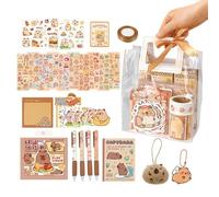 Capybara Stationery Set, Capybara School Supplies with Pendant, Cute Animals Capybara Themed Pen Sticky Notes with Stickers and Transparent Storage Bag