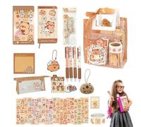 Capybara Stationery Set - Cute Capybara Pencils, Sticky Notes Desk Ornament Kids School Accessories Backpack Pendant School Notepad for Children Fun Writing Supplies Creative Cute Animal Desk