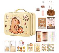 Capybara Stationery Set - Cute Fun Sticker Collection | Large Capacity Pencil Pouch | Writing Supply Bundle, Cartoon Desk Organizer, Playful Art Accessories of Marker Eraser Ruler Journal Makeup