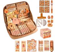 Capybara Stationery Set, Cute Pencil Case with Wide Opening & Wear-Resistant Shell, Multi-Layer Pencil Organizer Including Ballpoint Pens, Eraser, Ruler, Sticker & Brooch for School Office Students