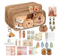 Capybara Stationery Set for Boys Girls, Capybara Pencil Pouch with Compartments, Large Capacity Animal Pencil Case with Pendant Notebook Ruler Pens Eraser Marker