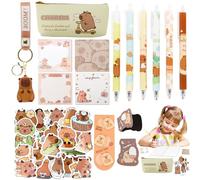 Capybara Stationery Set Kids- School Supplies Cute Stationary Set Including Pencil Case Pens Stickers Keychain Sticky Notes Bookmarks Stationery Supplies Capybara Gifts for School Season Boys Girls
