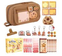 Capybara Stationery Set - Multi-Layer Large Capacity Pencil Case, Makeup Brush Storage Bag for Students, Pen Holder Pouch with Stickers, Clips, and More