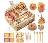 Capybara Stationery Set with Zipper, Large Capacity Multi-Layer Capybara Pencil Case for Boys Girls, Cute Animal Pencil Pouch with Pens Clip Brooch Notebook Stickers