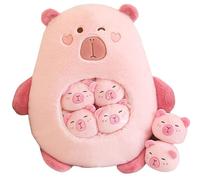 Capybara Stuffed Animal Kawaii Capybara Plush with 6 Cute Babies Bag of Capybara Plushies Pillow Stuffed Toys for Girls Boys Gifts,Pink