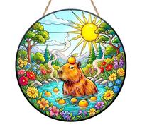 Capybara Sun Catchers for Windows, Stained Glass Style Acrylic Suncatcher, Cute Capybara Sun Catcher, Spring Garden Hanging Ornaments for Indoor, Outdoor & Home Decor