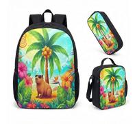 Capybara Sunglasses Lotus Leaf 17 Inch Backpack 3 Piece Set Tropical Jungle Waterfall School Bag Kids Girls Boys (22)