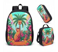 Capybara Sunglasses Lotus Leaf 17 Inch Backpack 3 Piece Set Tropical Jungle Waterfall School Bag Kids Girls Boys (20)