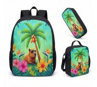 Capybara Sunglasses Lotus Leaf 17 Inch Backpack 3 Piece Set Tropical Jungle Waterfall School Bag Kids Girls Boys (21)