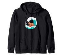 Capybara Surfing Big Wave Funny Ocean Animal Retro Art Zip Hoodie