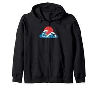 Capybara Surfing Big Wave Funny Ocean Animal Retro Art Zip Hoodie