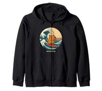 Capybara Surfing Japanese Kanagawa Wave Japan Boys Girls Kid Zip Hoodie