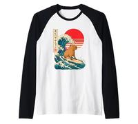 Capybara Surfing Wave Japanese Ocean Animal Lover Raglan Baseball Tee