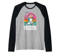 Capybara Tenniis Retro Funny Animal Tennis Raglan Baseball Tee