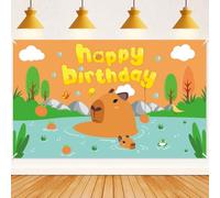 Capybara Theme Birthday Backdrop 110x180cm, Cute Capybara Happy Birthday Photo Background for Boys Girls Kids Birthdays Animals Party Hanging Decorations Indoor Outdoor