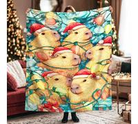 Capybara Throw Blanket, Christmas Fanciful Christmas Lights Santa Hat Yellow Fleece Blankets Soft Cozy Decorative for Couch Sofa Bed Office Chair Recliner 40x60 Inch