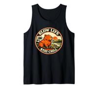Capybara Turtle Stay Chill Slow Life Retro Sunset Tank Top
