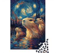 Capybara Under Starry Night Adult Jigsaw Puzzle, 1000 Pieces, 70x50cm/1000pcs, White Card Pieces for Easy Sorting; for Quiet Focus at Your Own Pace