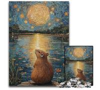 Capybara Under Starry Sky 1000 Piece Jigsaw Puzzle Wooden Puzzles Fun at Home Activities Birthday Present Travel Gifts 1000 PCS(38x26cm)