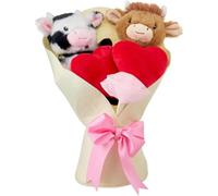 Capybara Valentines Plush Bouquet, Set of 2 Adorable Stuffed Animals with Hearts, Pink Bow Wrap, for Anniversary, Weddings, Valentines Day Gifts, Holiday Party Decor (Highland Cow)