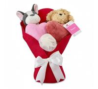 Capybara Valentines Plush Bouquet, Set of 2 Adorable Stuffed Animals with Hearts, Pink Bow Wrap, for Anniversary, Weddings, Valentines Day Gifts, Holiday Party Decor (Dog)