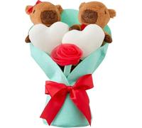 Capybara Valentines Plush Bouquet, Set of 2 Adorable Stuffed Animals with Hearts, Pink Bow Wrap, for Anniversary, Weddings, Valentines Day Gifts, Holiday Party Decor (Capybara)