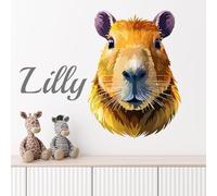 Capybara Wall Stickers with Personalised Name - Nursery Wall Decals for Kids Room, Cute Capybara Animal Head Design, Custom Baby Name Decor (28 cm Wide X 40 cm high)