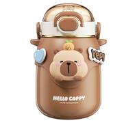 Capybara Water Bottle with Lid & Silicone Straw 700ml Stainless Steel Cute Water Bottle Portable Drinking Cup with Handle and Adjustable Strap for School Travel Girls, Coffee Kawaii Drinking Cup