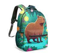 Capybara Water Lily 16 Inch Backpack, Graphic Kids School Bag, Tropical Patterned Art Print, Vibrant Cartoon Nature Design (02)