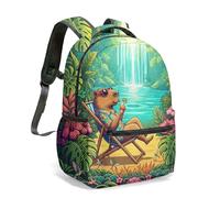 Capybara Water Lily 16 Inch Backpack, Graphic Kids School Bag, Tropical Patterned Art Print, Vibrant Cartoon Nature Design (15)