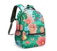 Capybara Water Lily 16 Inch Backpack, Graphic Kids School Bag, Tropical Patterned Art Print, Vibrant Cartoon Nature Design (10)